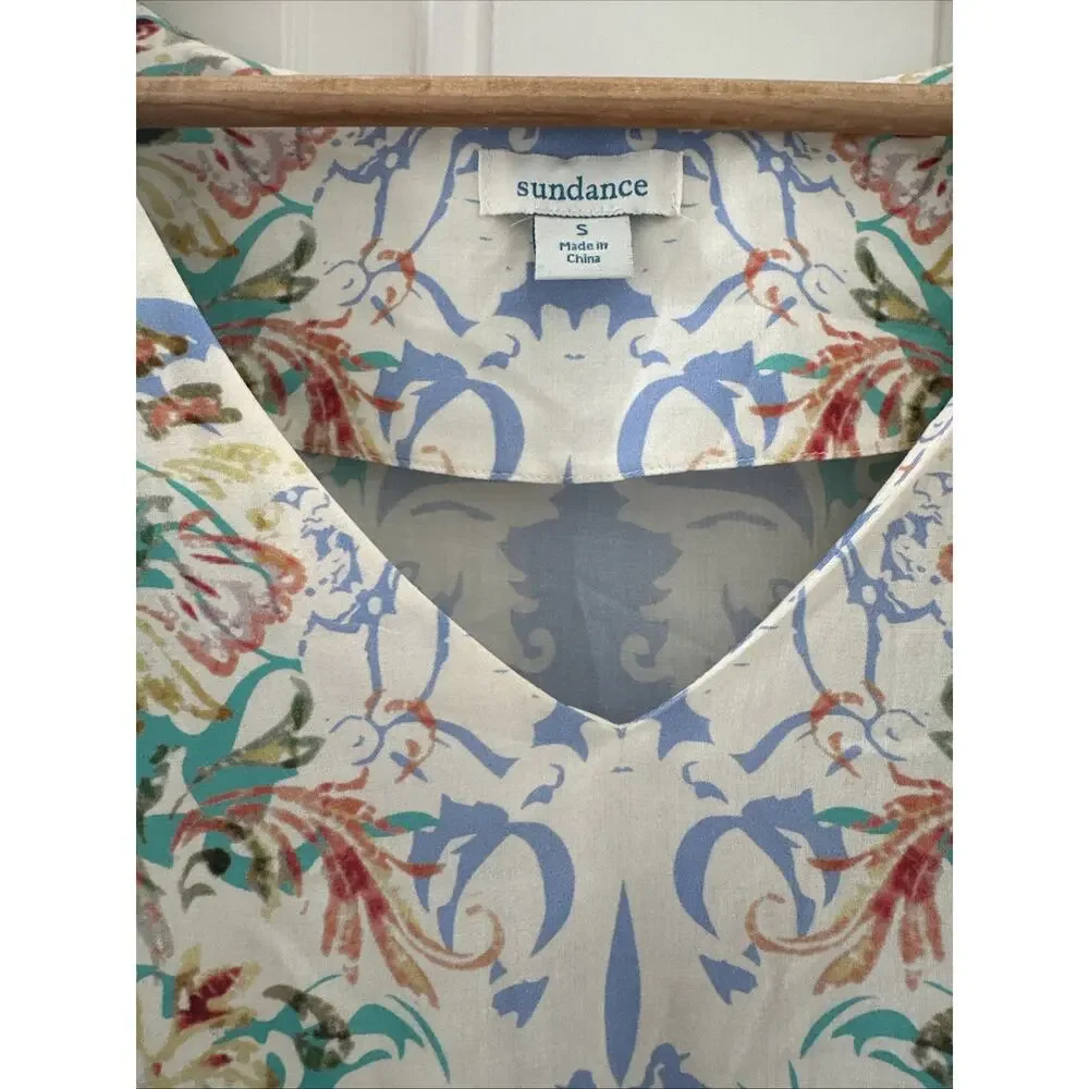 Sundance Small S Arabella Flutter Sleeve Floral Print Rayon V Neck Blouse Top‎